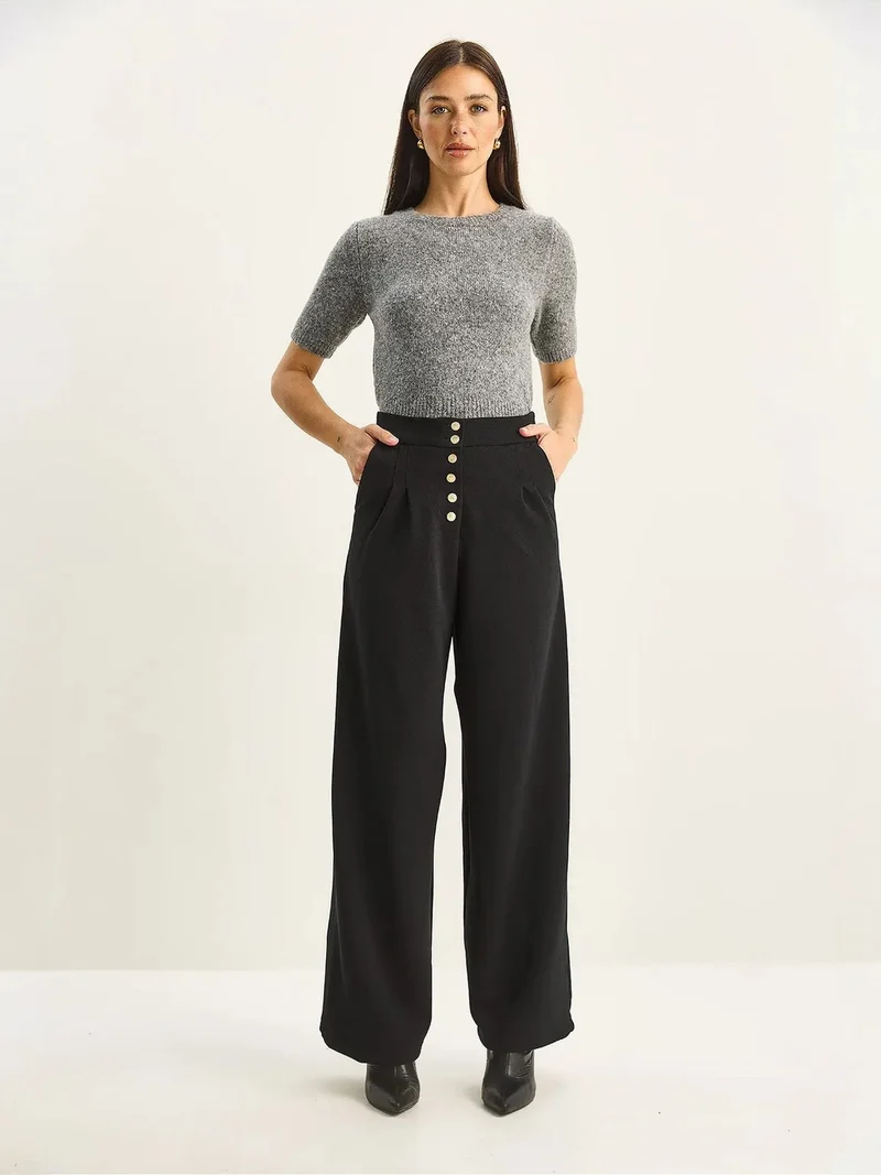 Bianco Lucci Black LUCCI High Waist Wide Leg Palazzo Pants for Women | Best Price UAE